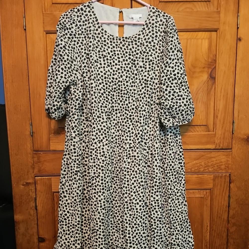 H&M Black And Cream Floral Tiered Cottagecore Midi Dress XL